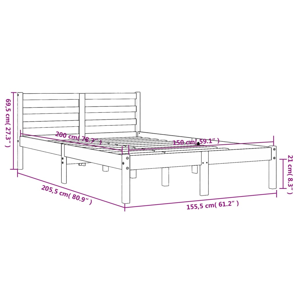 vidaXL Cama sin colchón madera maciza pino marrón cera 150x200 cm