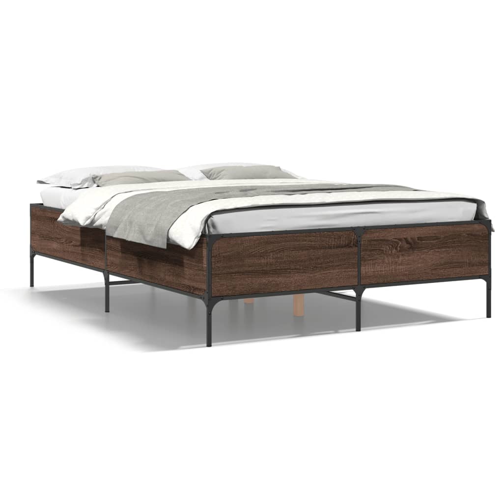 vidaXL Estructura cama madera ingeniería metal marrón roble 150x200 cm