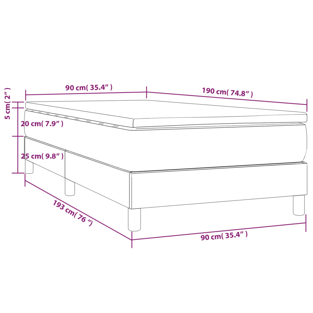 vidaXL Cama box spring con colchón tela color crema 90x190 cm