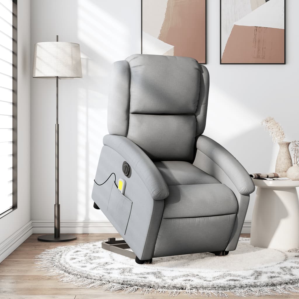 vidaXL Sillón de masaje eléctrico reclinable elevable tela gris claro