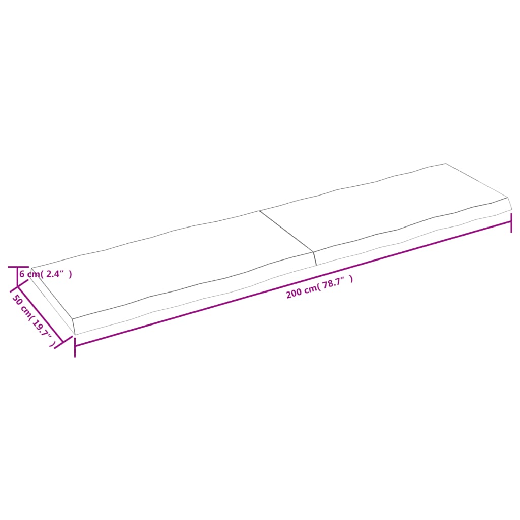 vidaXL Tablero de mesa madera maciza borde natural 200x50x(2-6) cm