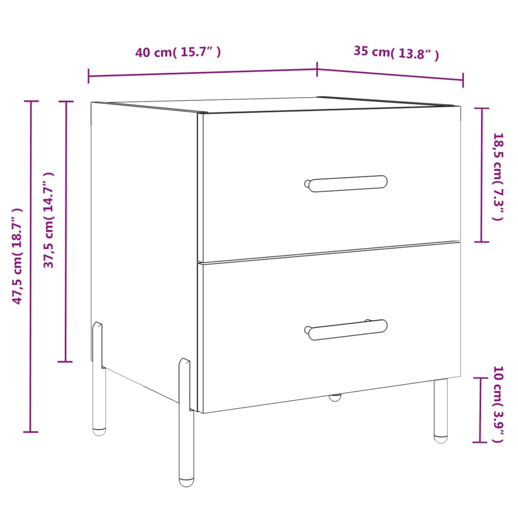 vidaXL Mesita de noche madera de ingeniería blanco brillo 40x35x47,5cm