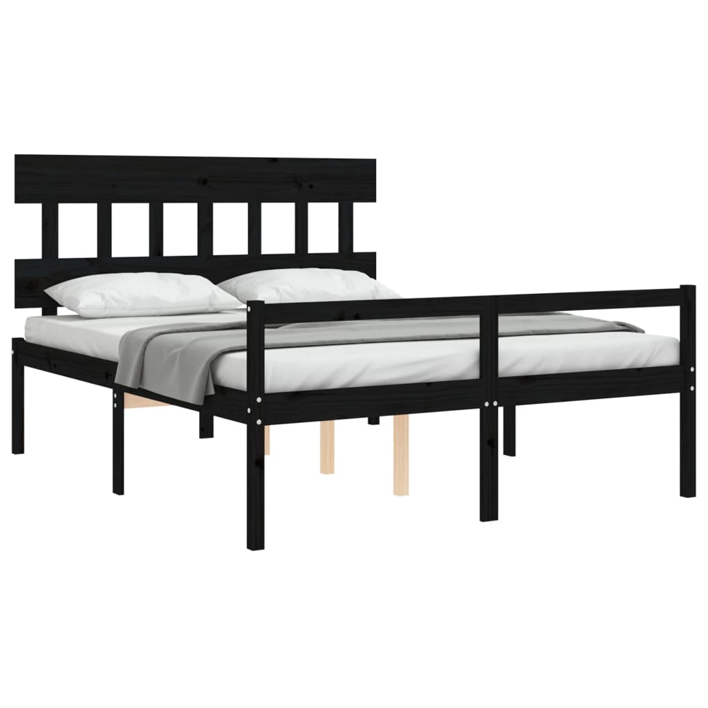 vidaXL Cama matrimonio personas mayores cabecero madera maciza negro