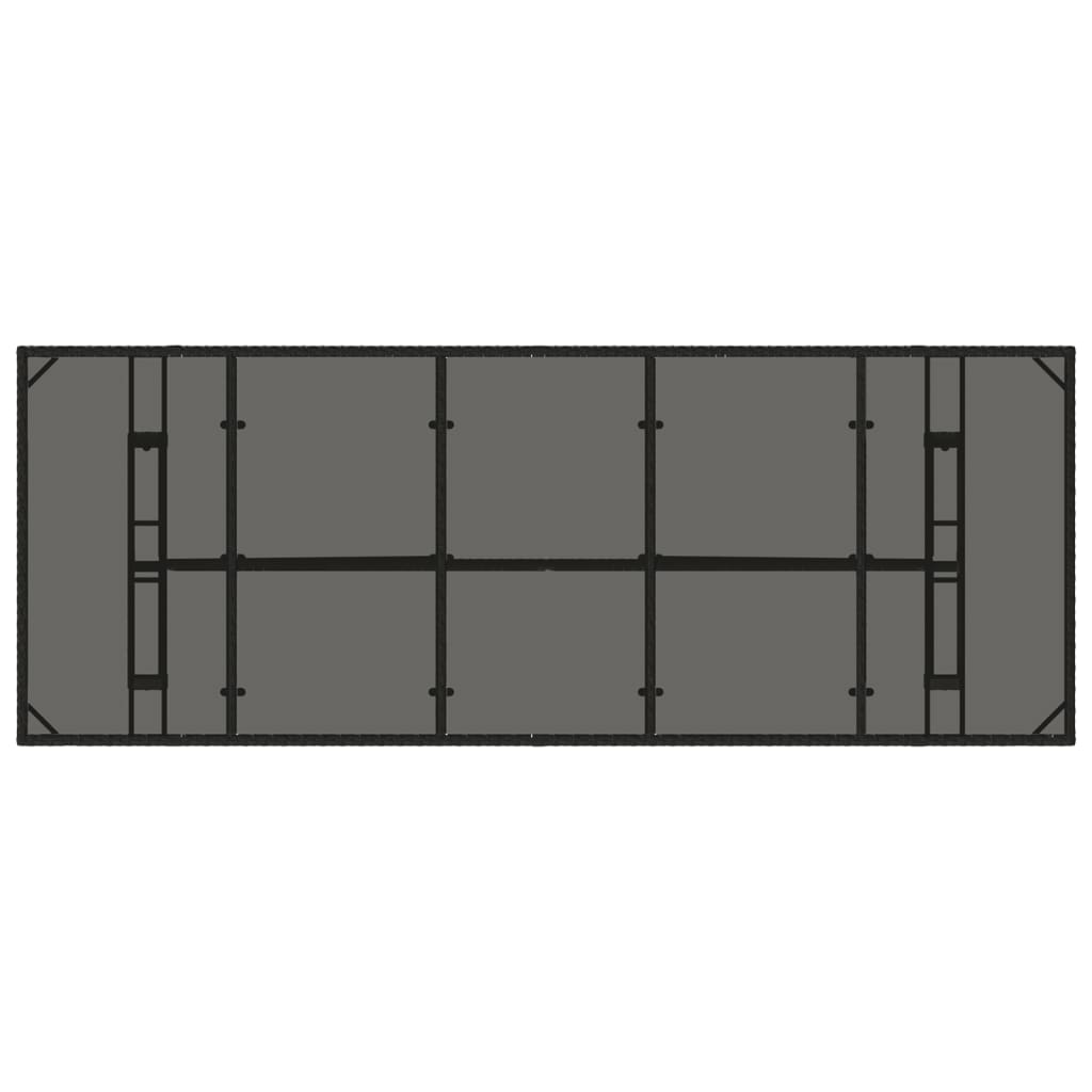 vidaXL Mesa de jardín superficie de vidrio ratán PE negro 240x90x75 cm