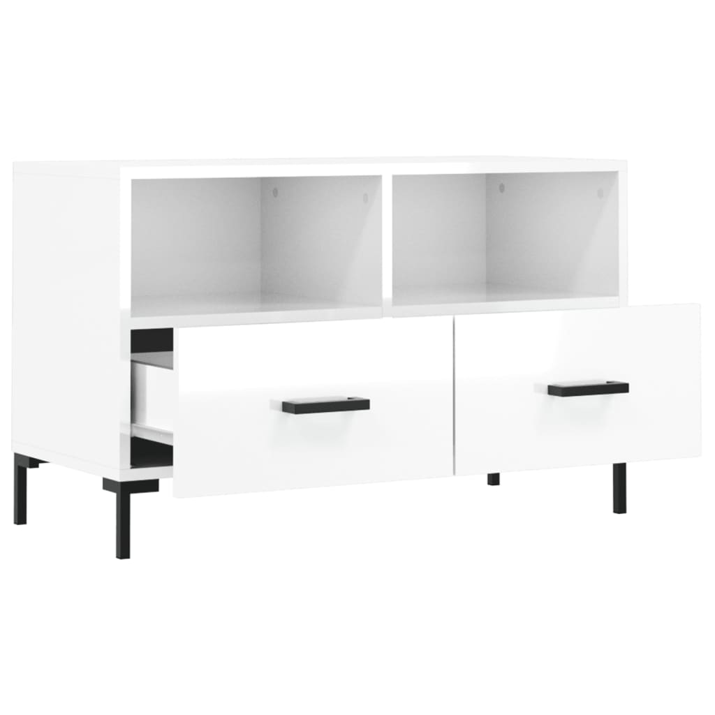 vidaXL Mueble de TV madera contrachapada blanco brillo 80x36x50 cm