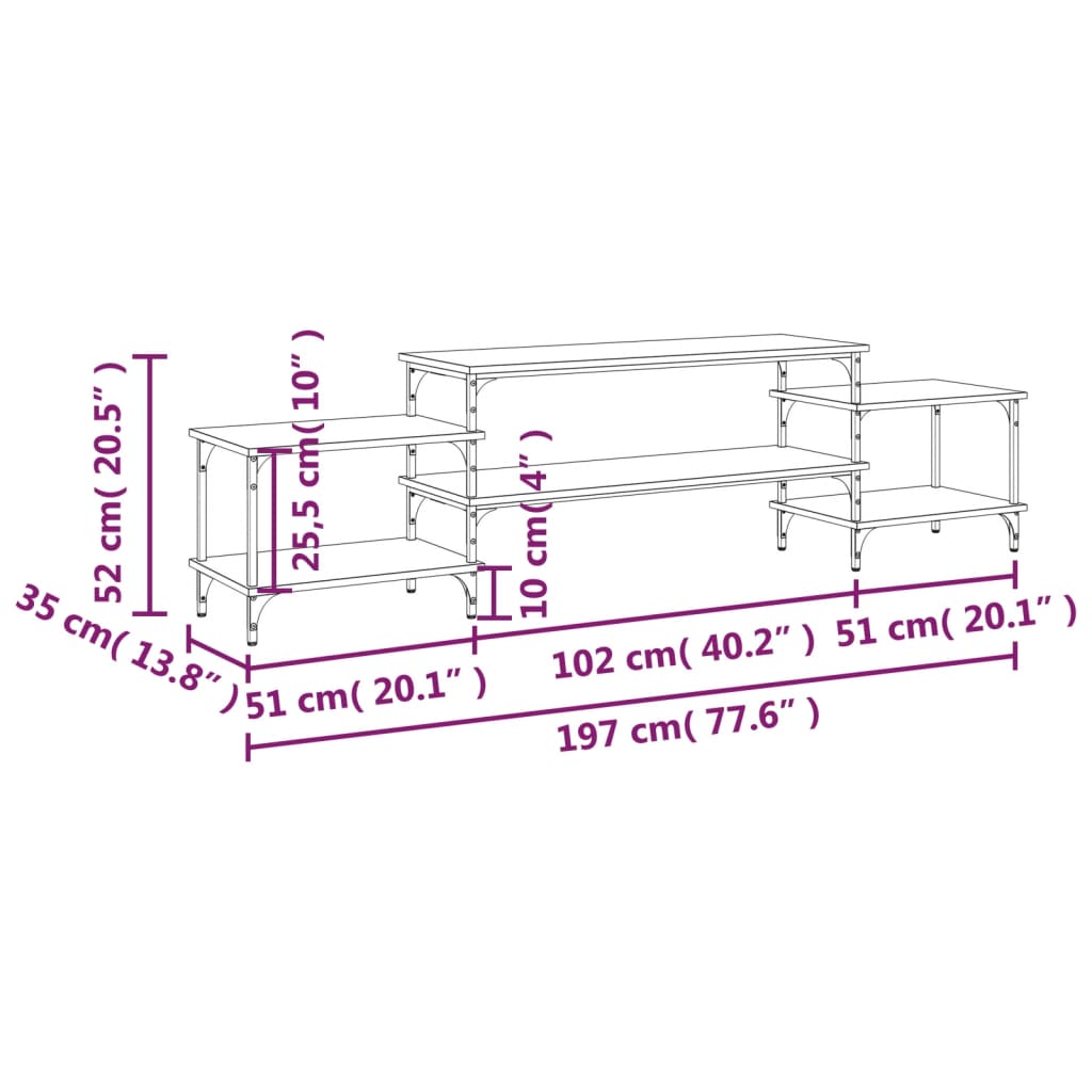 vidaXL Mueble para TV madera contrachapada gris Sonoma 197x35x52 cm