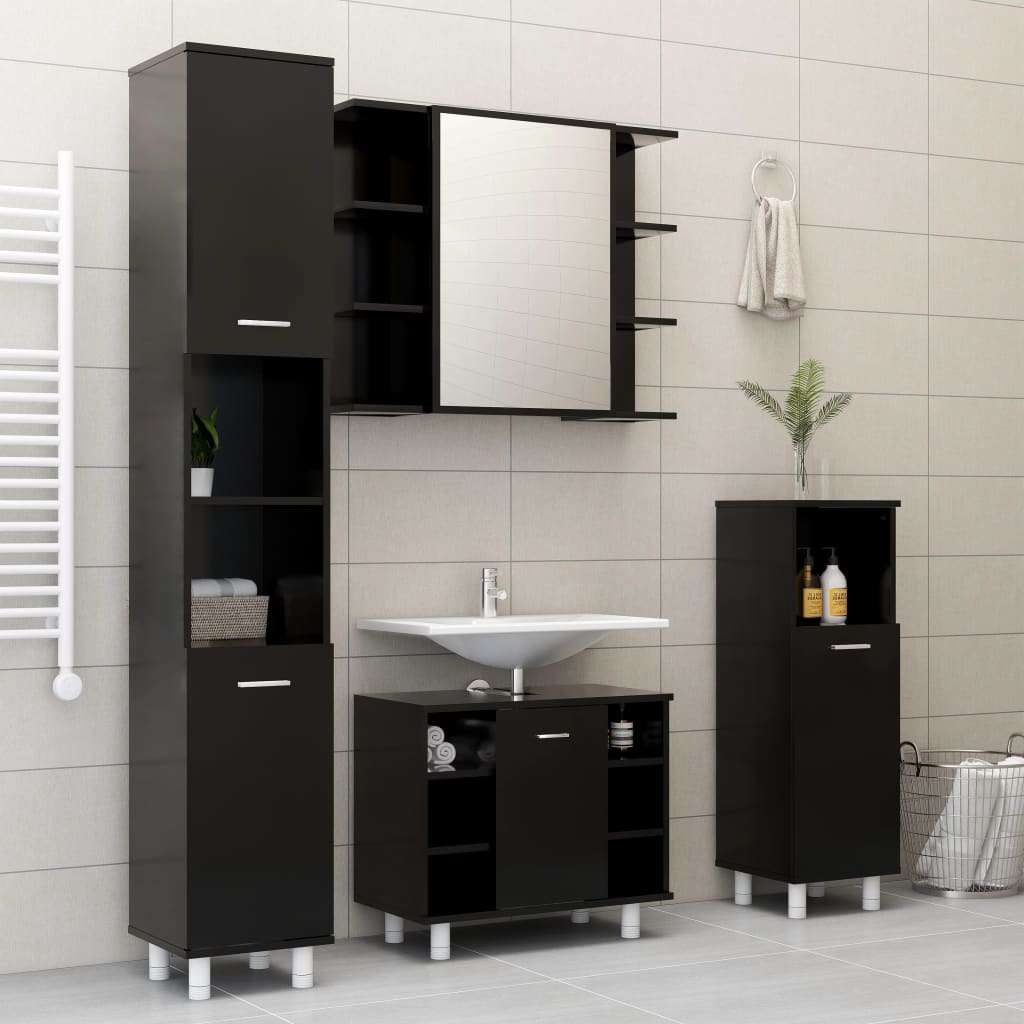 vidaXL Juego de muebles de baño 3 pzas madera ingeniería negro