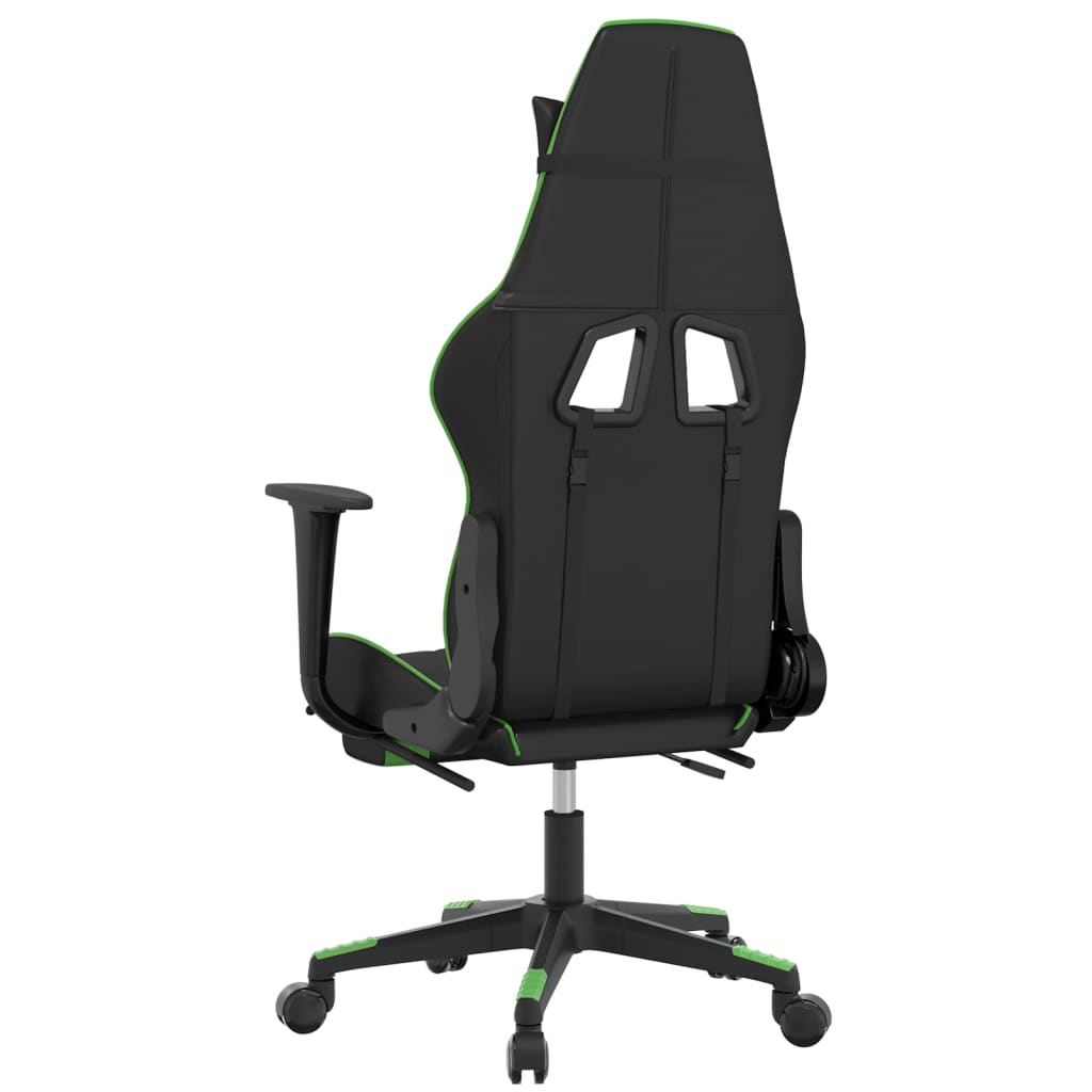 vidaXL Silla gaming de masaje y reposapiés cuero sintético negro verde