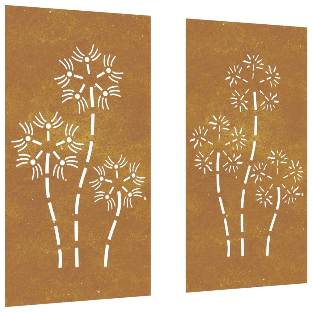 vidaXL Adorno pared jardín 2 uds acero corten diseño flores 105x55 cm