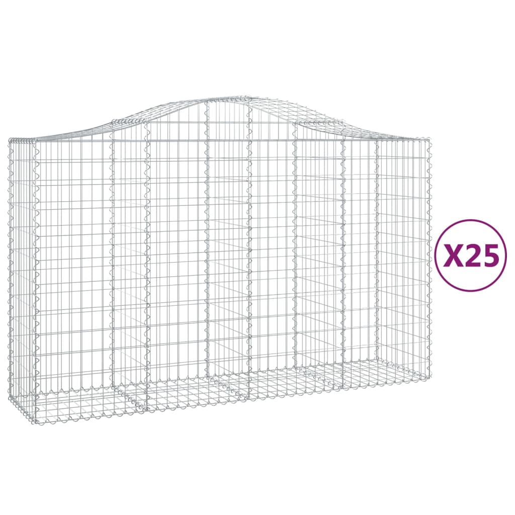 vidaXL Cestas gaviones 25 uds forma de arco hierro 200x50x120/140 cm