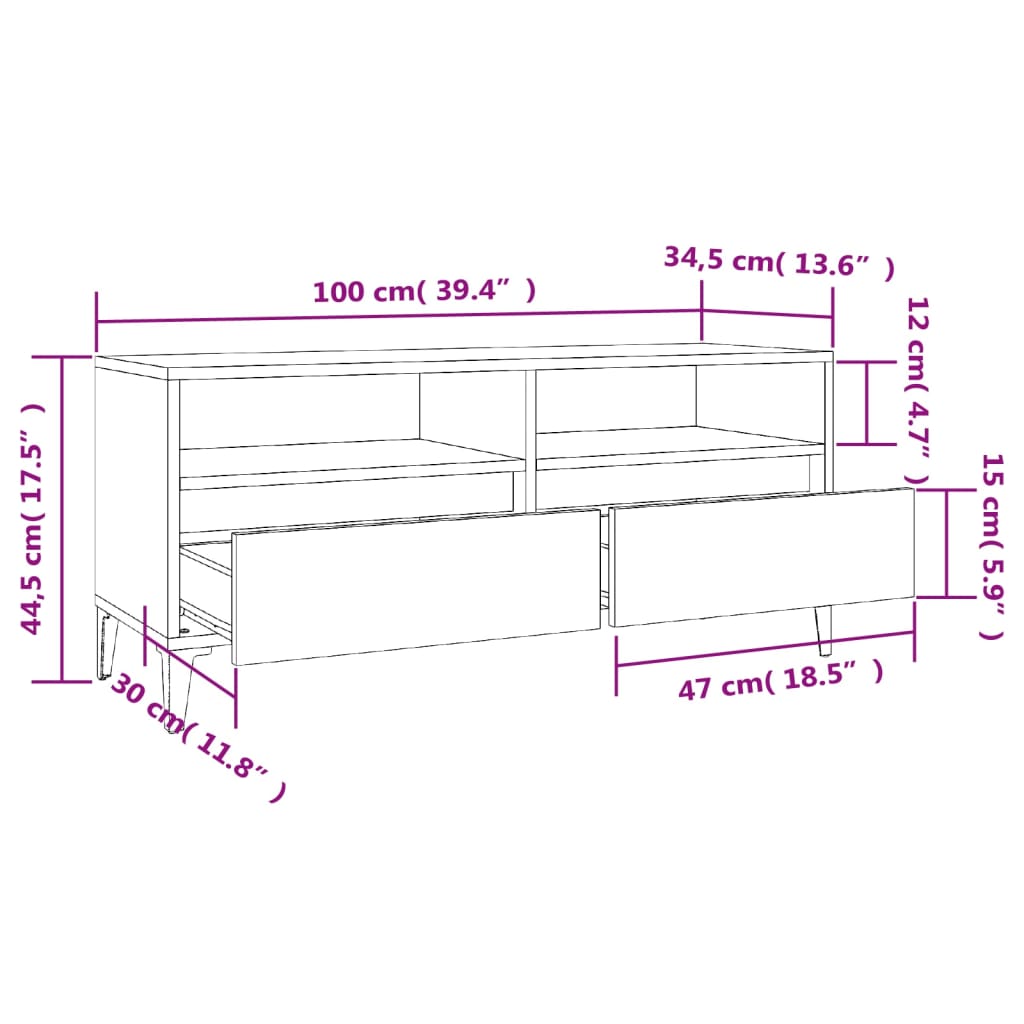 vidaXL Mueble de TV madera contrachapada blanco brillo 100x34,5x44,5cm