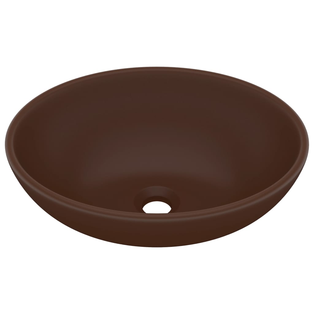 vidaXL Lavabo de lujo ovalado cerámica marrón oscuro mate 40x33 cm