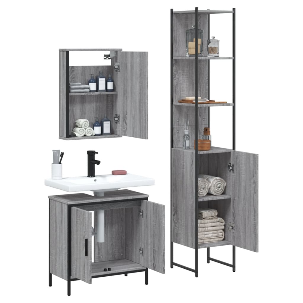 vidaXL Set de muebles de baño 3 pzas madera contrachapada gris sonoma