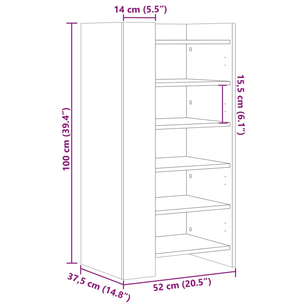 vidaXL Mueble zapatero madera de ingenería marrón roble 52x37,5x100 cm