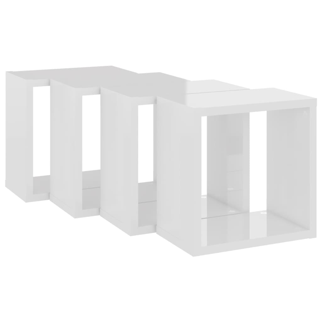 vidaXL Estantes cubo de pared 4 unidades blanco brillo 26x15x26 cm