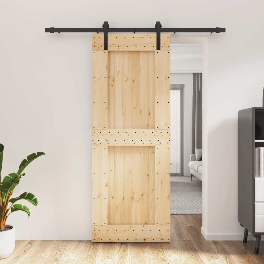 vidaXL Puerta corredera con herrajes madera maciza de pino 80x210 cm