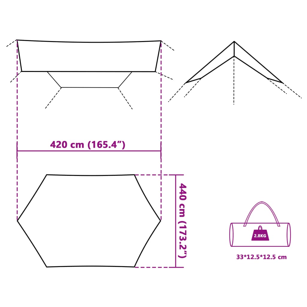 vidaXL Lona de camping impermeable gris y naranja 420x440 cm