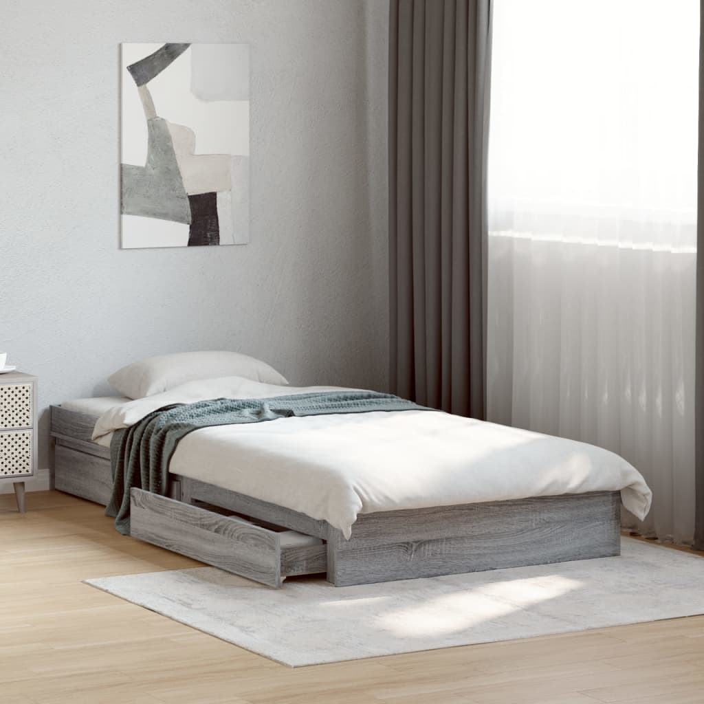 vidaXL Cama con cajones madera ingeniería gris Sonoma 100x200 cm