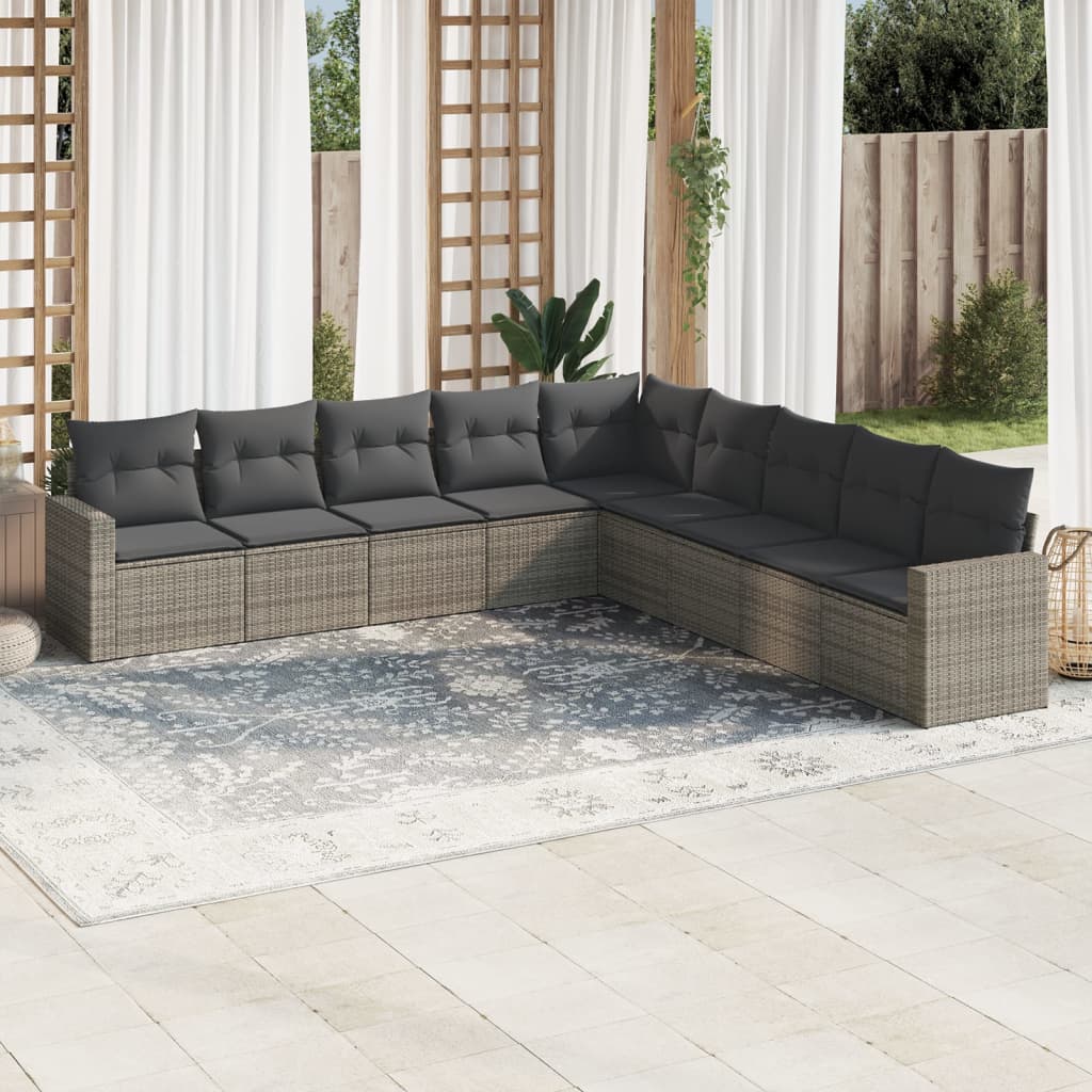 vidaXL Set de muebles de jardín 9 pzas y cojines ratán sintético gris