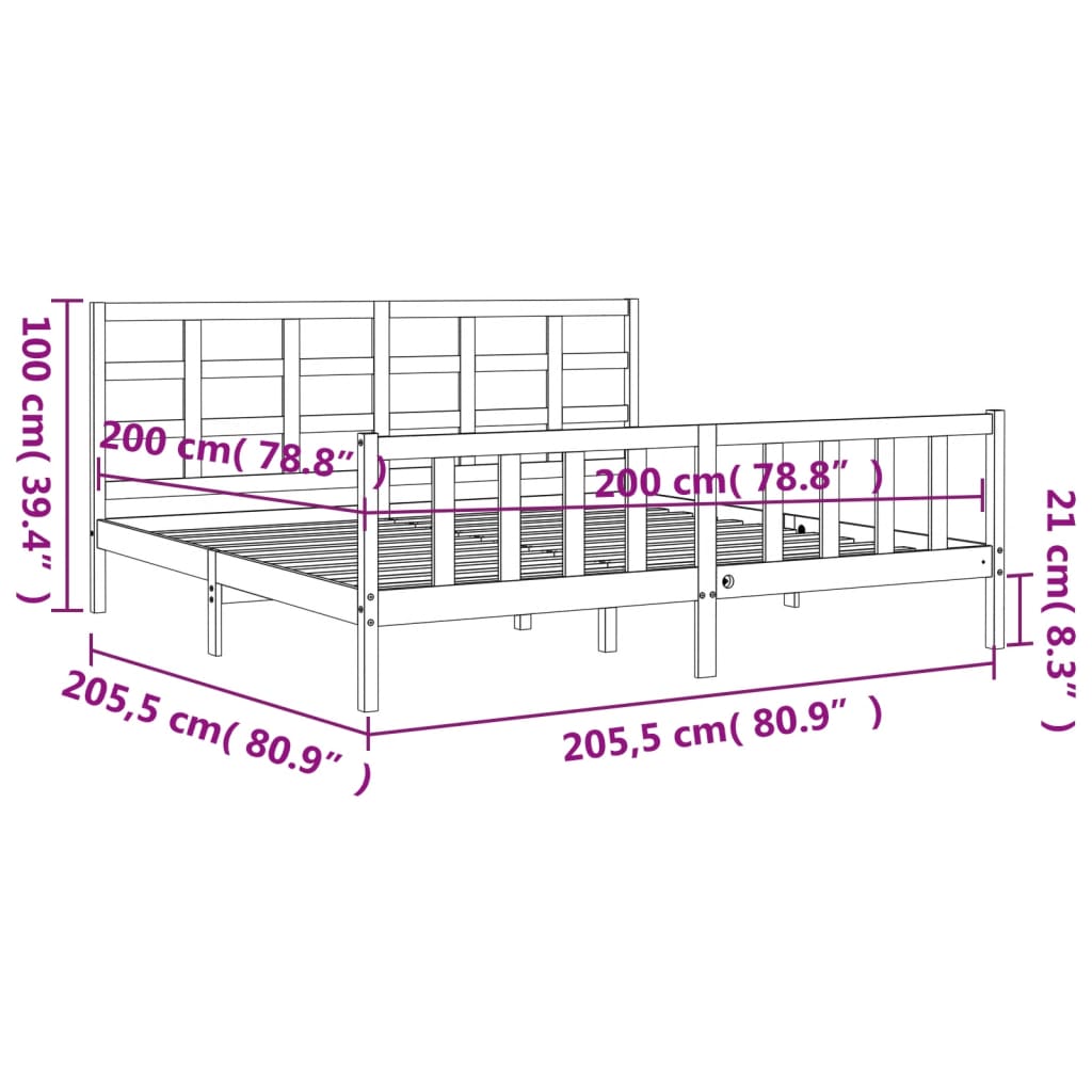 vidaXL Estructura cama y cabecero madera maciza marrón miel 200x200 cm