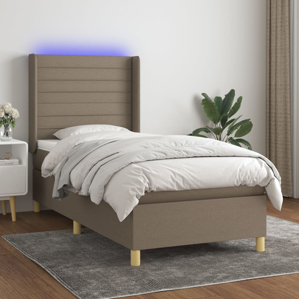 vidaXL Cama box spring colchón y luces LED tela gris taupe 100x200 cm