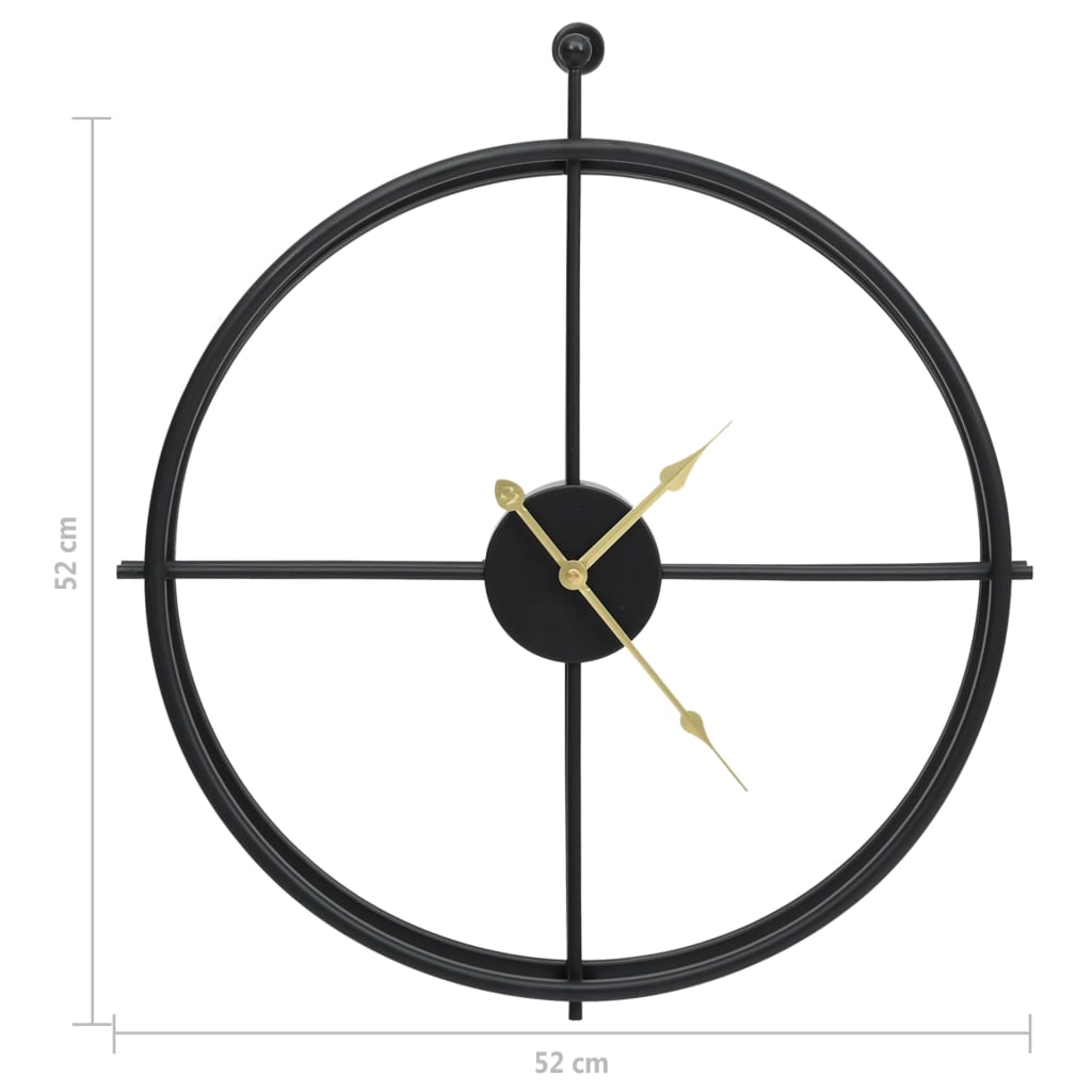 vidaXL Reloj de pared de hierro negro 52 cm