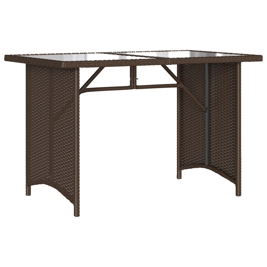 vidaXL Mesa de jardín superficie vidrio ratán PE marrón 110x68x70 cm