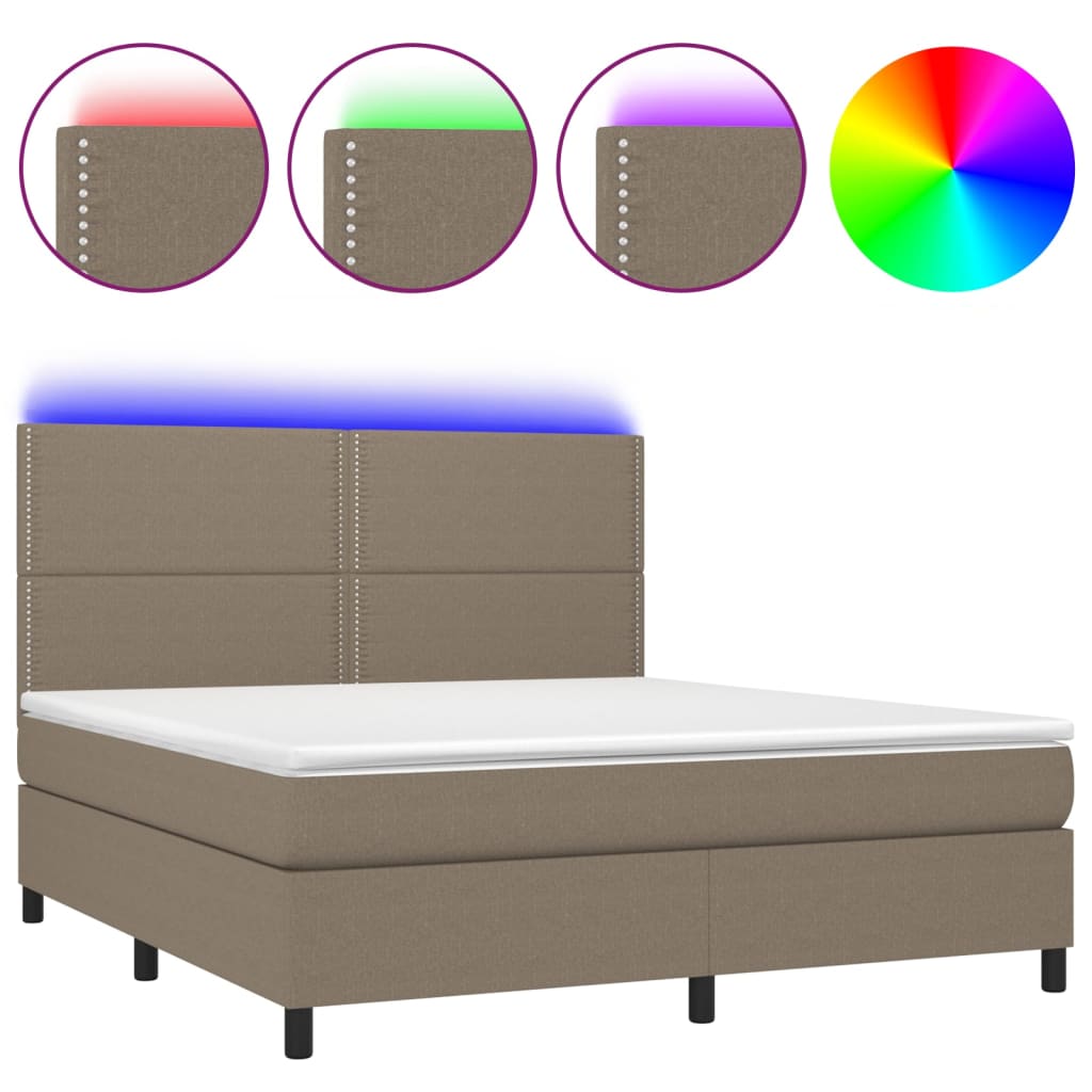 vidaXL Cama box spring colchón y luces LED tela gris taupe 180x200 cm