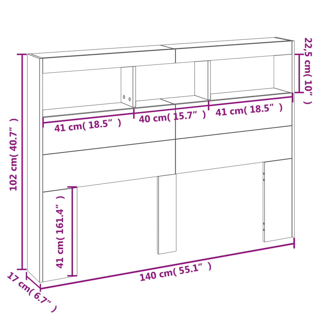 vidaXL Cabecero de cama con LED roble Sonoma 140x17x102 cm