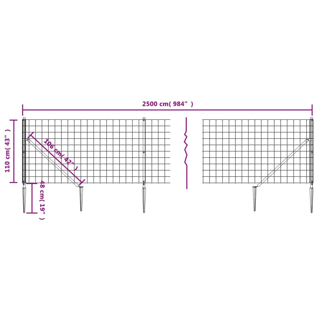 vidaXL Cerca de alambre con pinchos de anclaje gris antracita 1,1x25 m