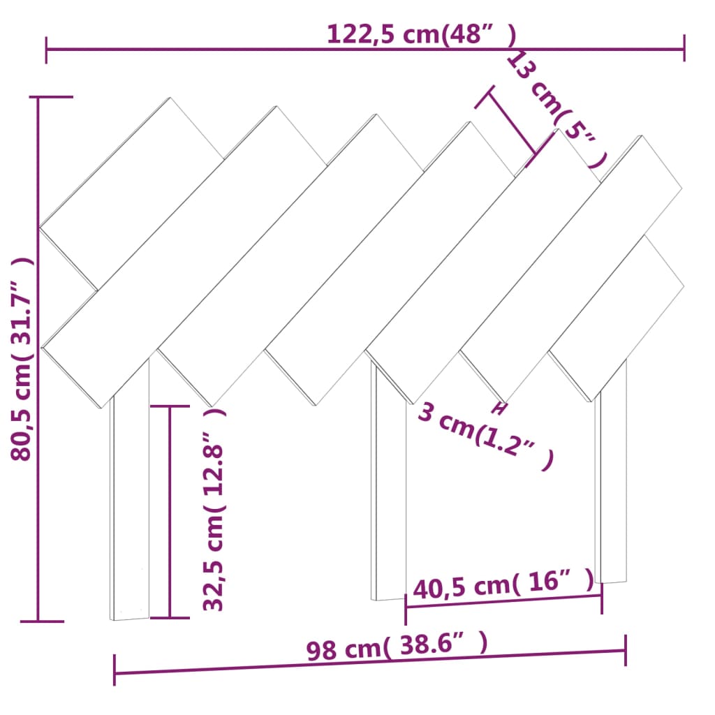 vidaXL Cabecero de cama madera maciza de pino negro 122,5x3x80,5 cm