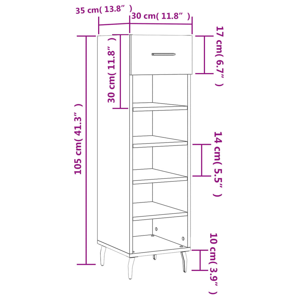 vidaXL Zapatero madera de ingeniería gris Sonoma 30x35x105 cm