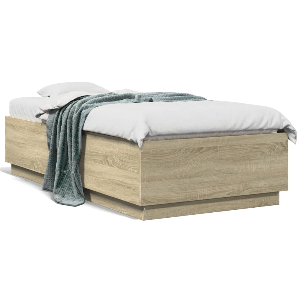 vidaXL Estructura cama con luces LED madera roble Sonoma 90x190 cm