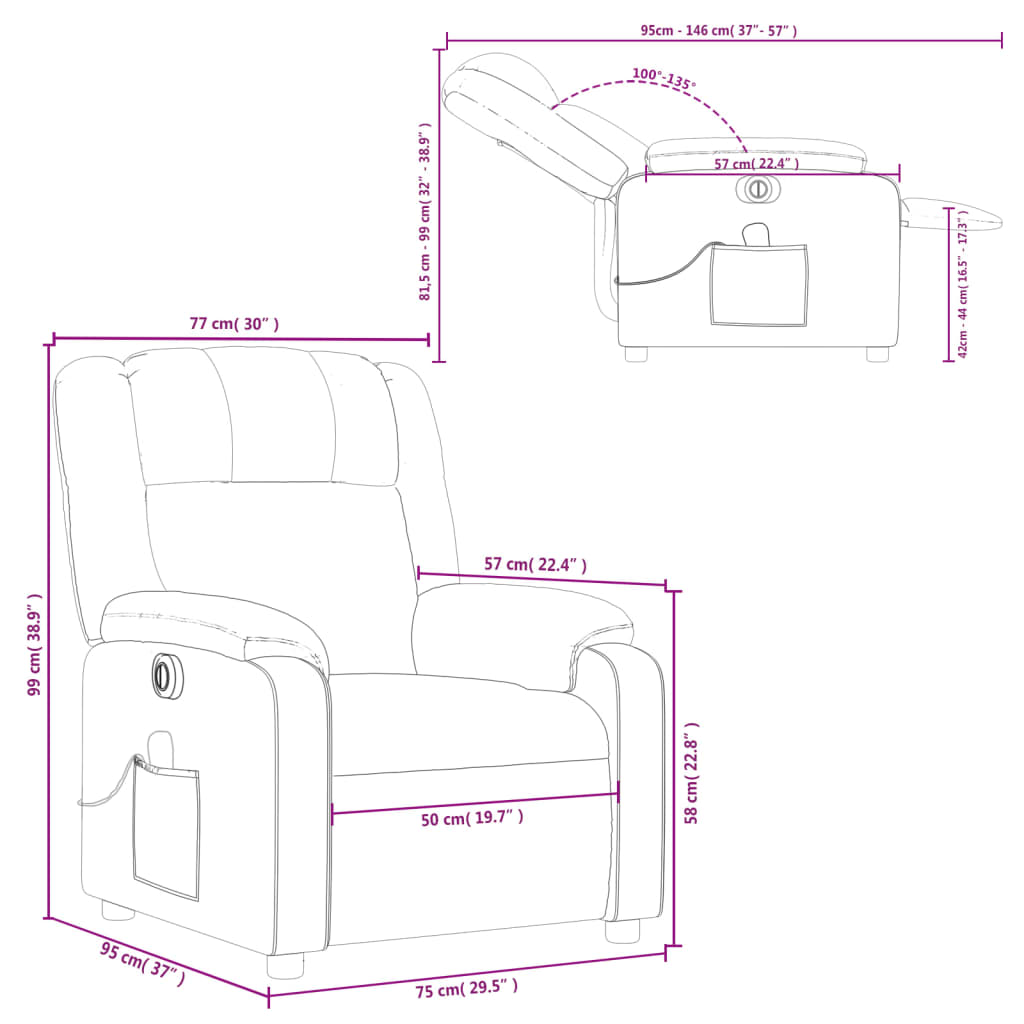 vidaXL Sillón reclinable de masaje eléctrico tela gris oscuro