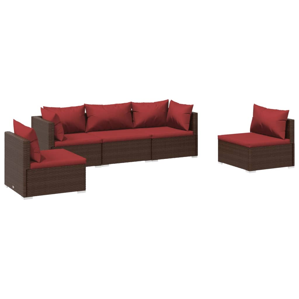 vidaXL Set muebles de jardín 5 piezas y cojines ratán sintético marrón