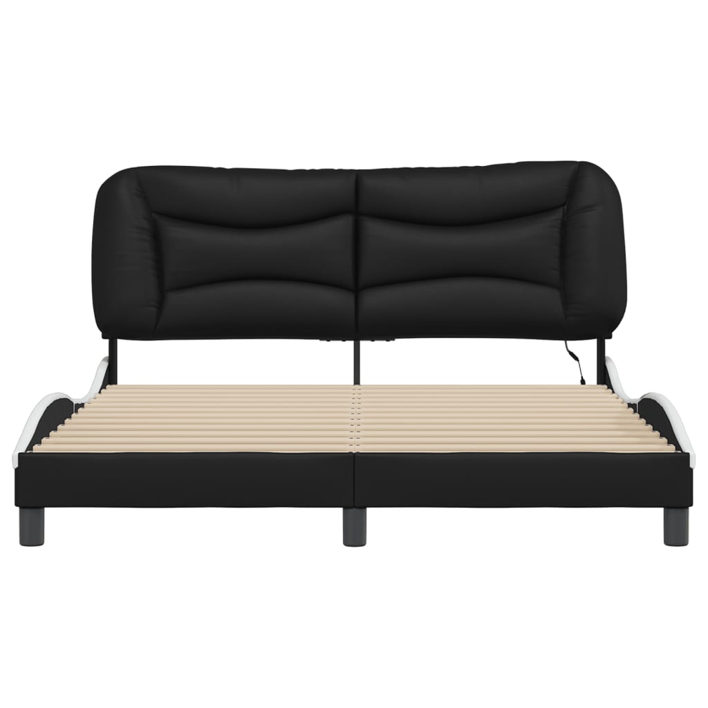 vidaXL Estructura de cama con luz LED cuero PE negro blanco 160x200 cm