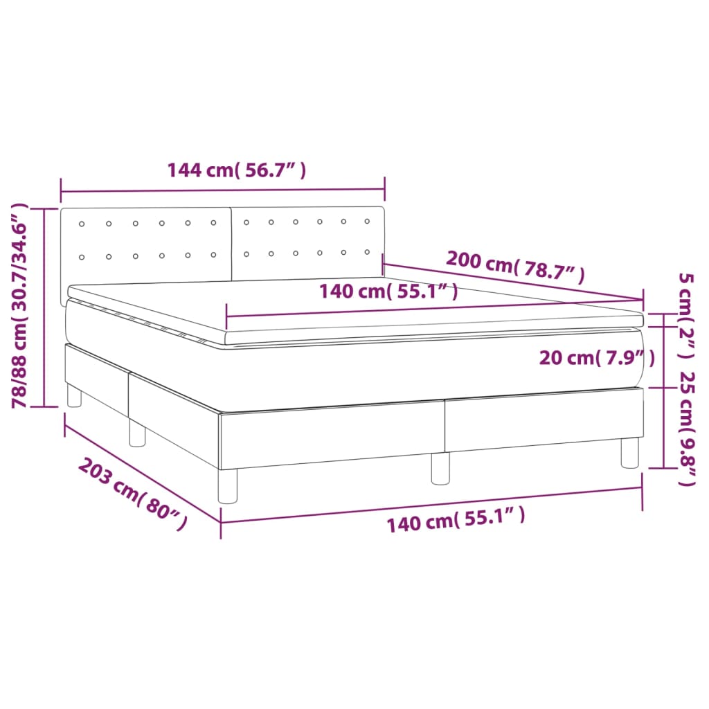 vidaXL Cama box spring con colchón tela azul 140x200 cm