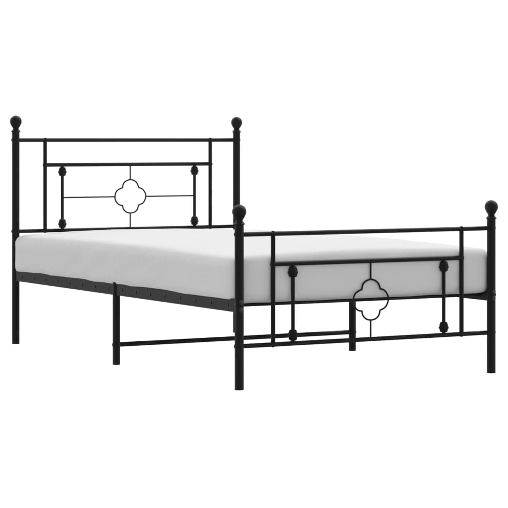 vidaXL Estructura de cama con cabecero y estribo metal negro 107x203cm