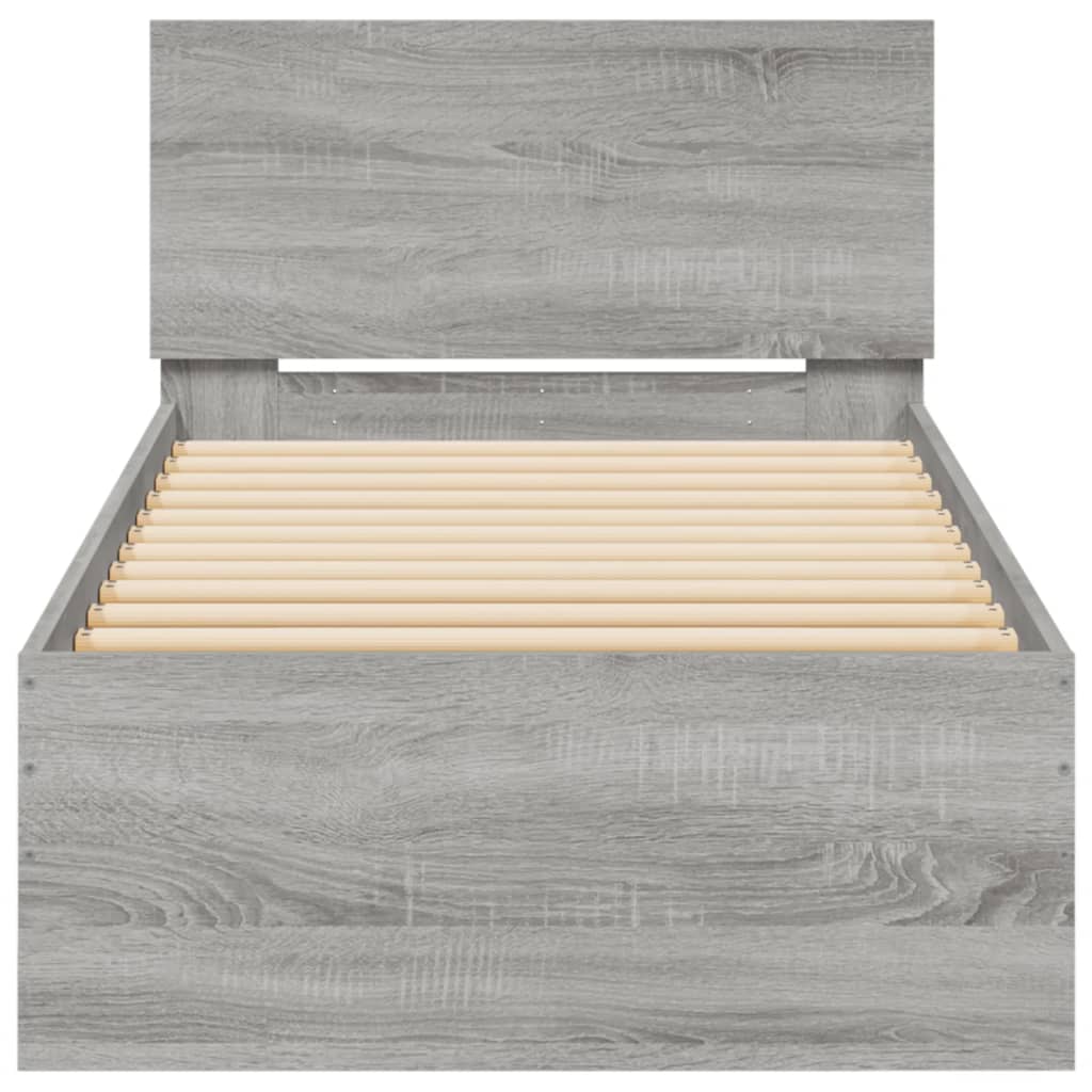 vidaXL Estructura de cama cabecero luces LED gris Sonoma 90x200 cm