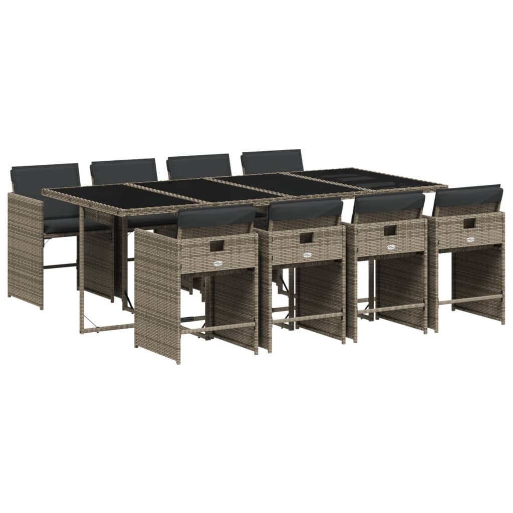 vidaXL Set comedor jardín 9 pzas y cojines ratán sintético gris