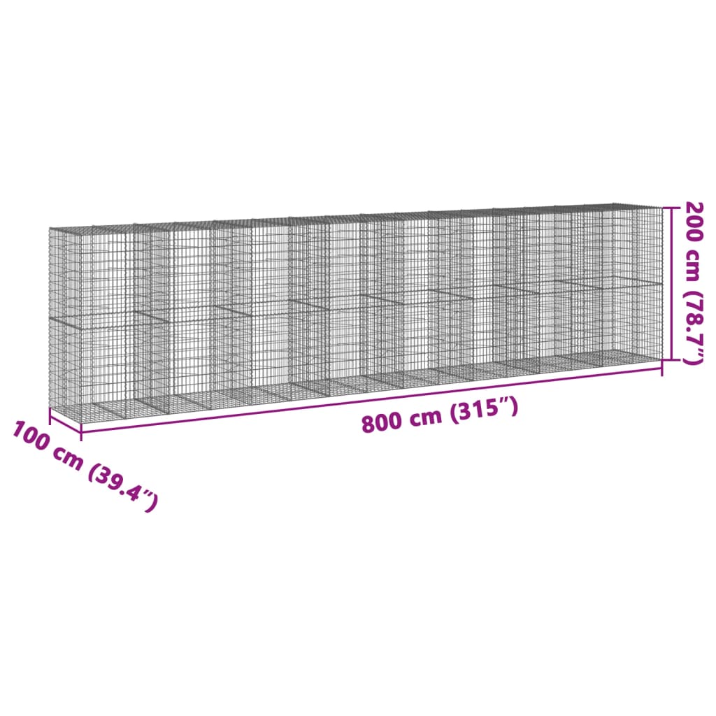 vidaXL Cesta de gaviones con cubierta hierro galvanizado 800x100x200cm