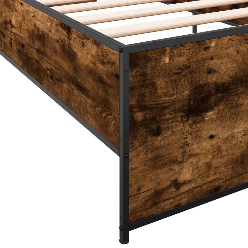 vidaXL Estructura cama madera ingeniería metal roble ahumado 90x200 cm