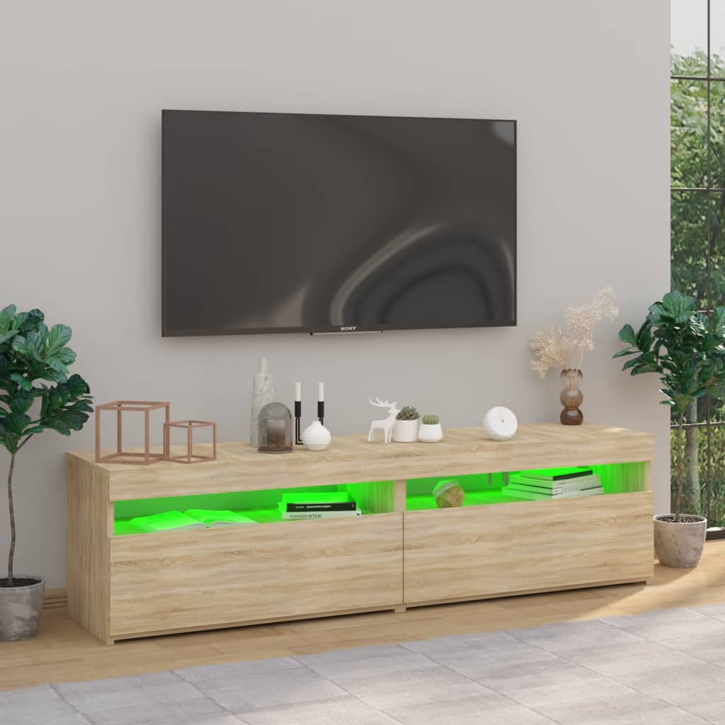 vidaXL Muebles de TV con luces LED 2 unidades roble Sonoma 75x35x40 cm