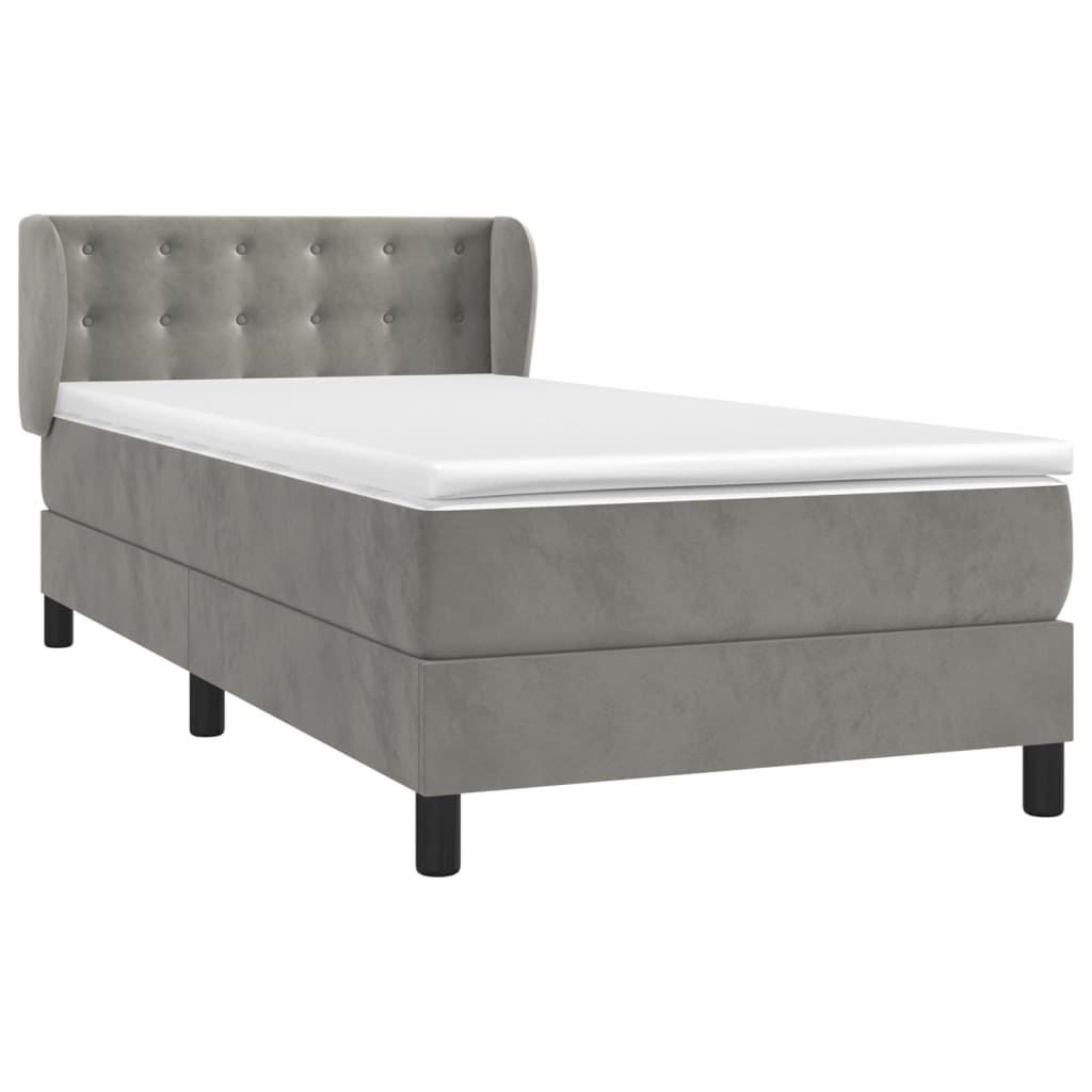 vidaXL Cama box spring con colchón terciopelo gris claro 80x200 cm