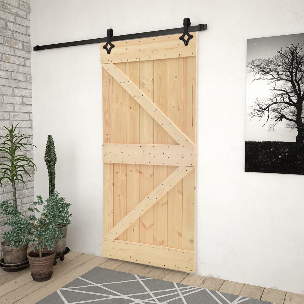 vidaXL Puerta corredera con herrajes madera maciza de pino 80x210 cm