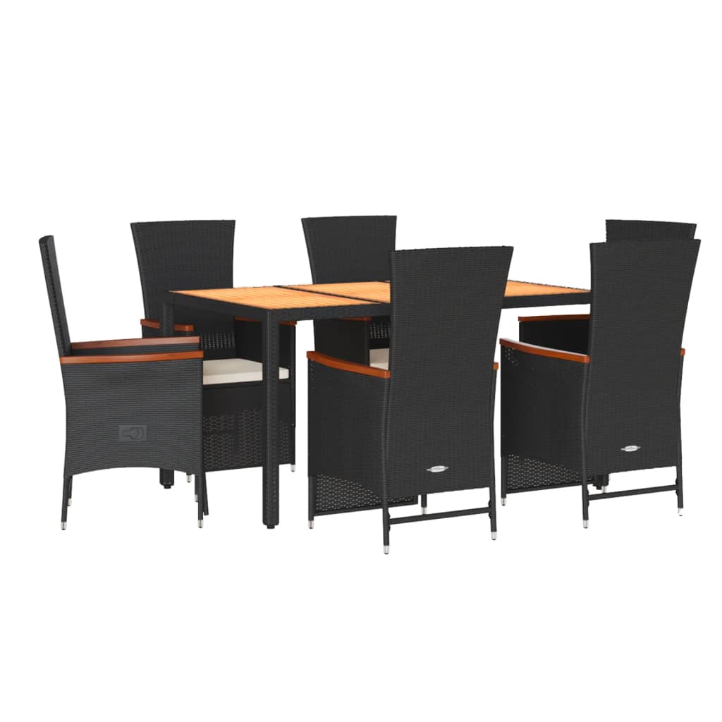 vidaXL Set de comedor de jardín 7 pzas y cojines ratán sintético negro