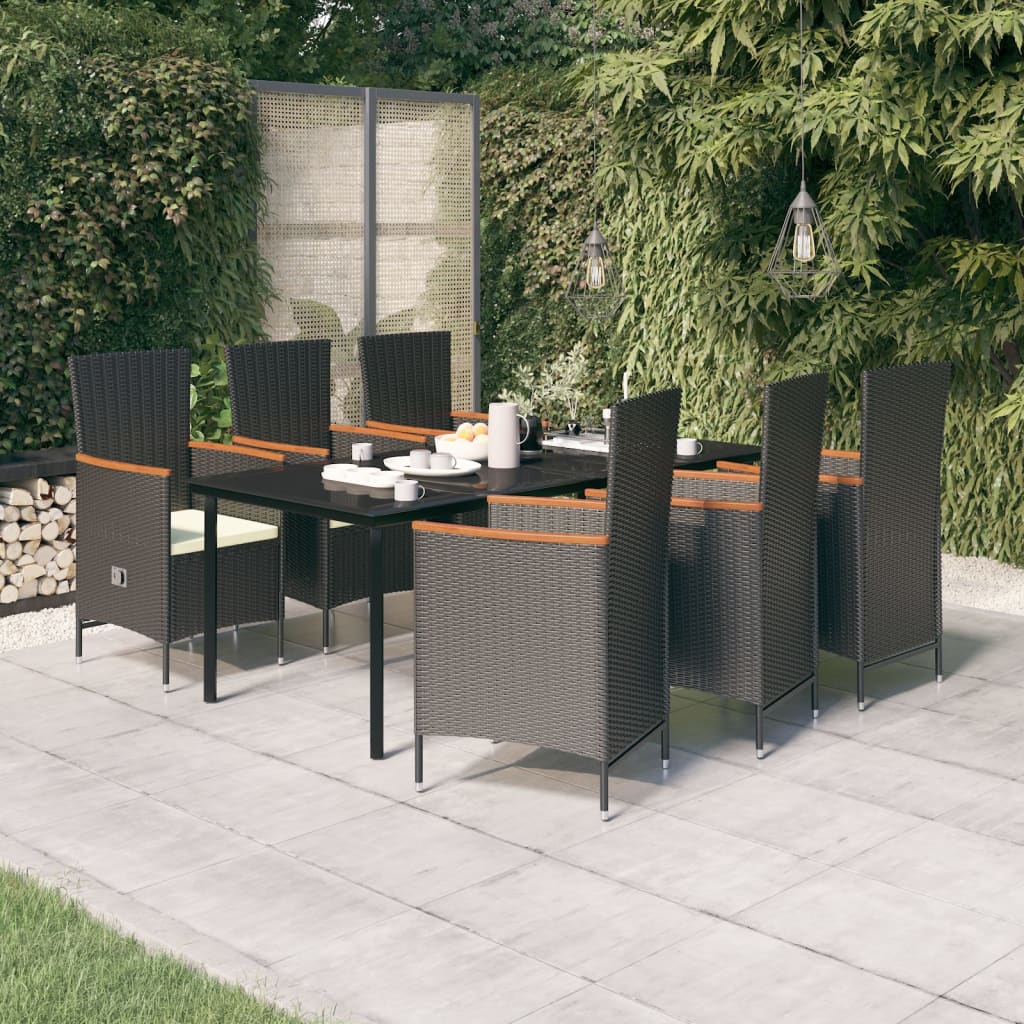 vidaXL Juego de comedor de jardín 7 piezas con cojines negro