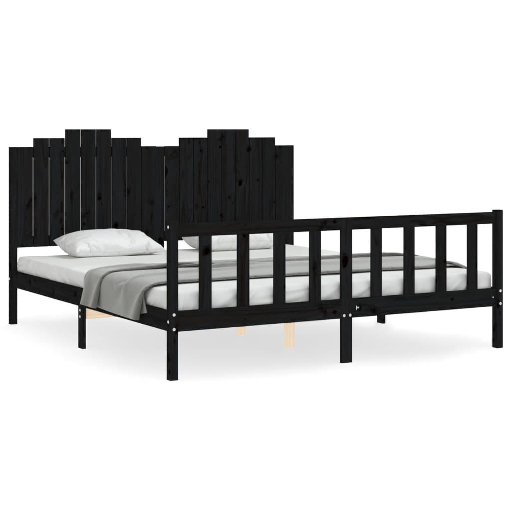 vidaXL Estructura de cama con cabecero madera maciza negro 180x200 cm