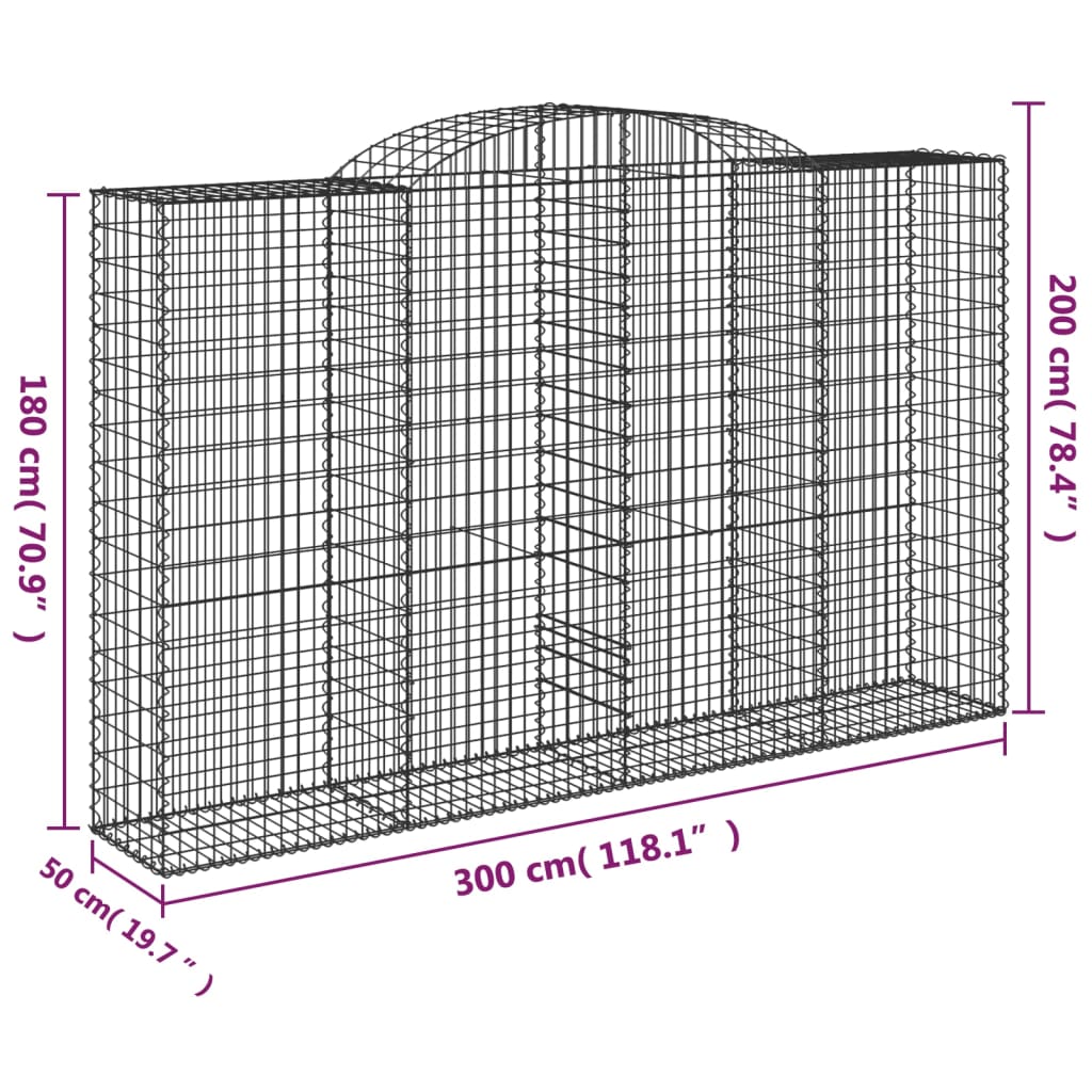 vidaXL Cestas de gaviones 2 uds forma de arco hierro 300x50x180/200 cm