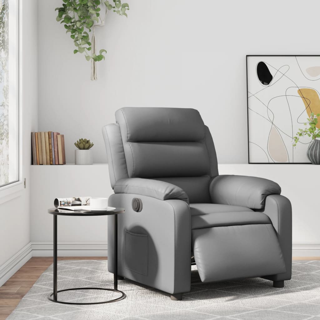 vidaXL Sillón reclinable eléctrico de cuero sintético gris